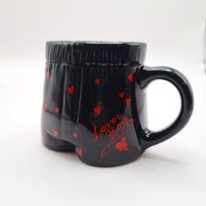 Lover Boy Boxer Shorts Coffee Cup Mug Black with Red Hearts
